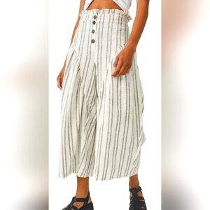 Free People "Poppy" Cream/Black Stripe Wide Leg Cropped Pant SZ. MD